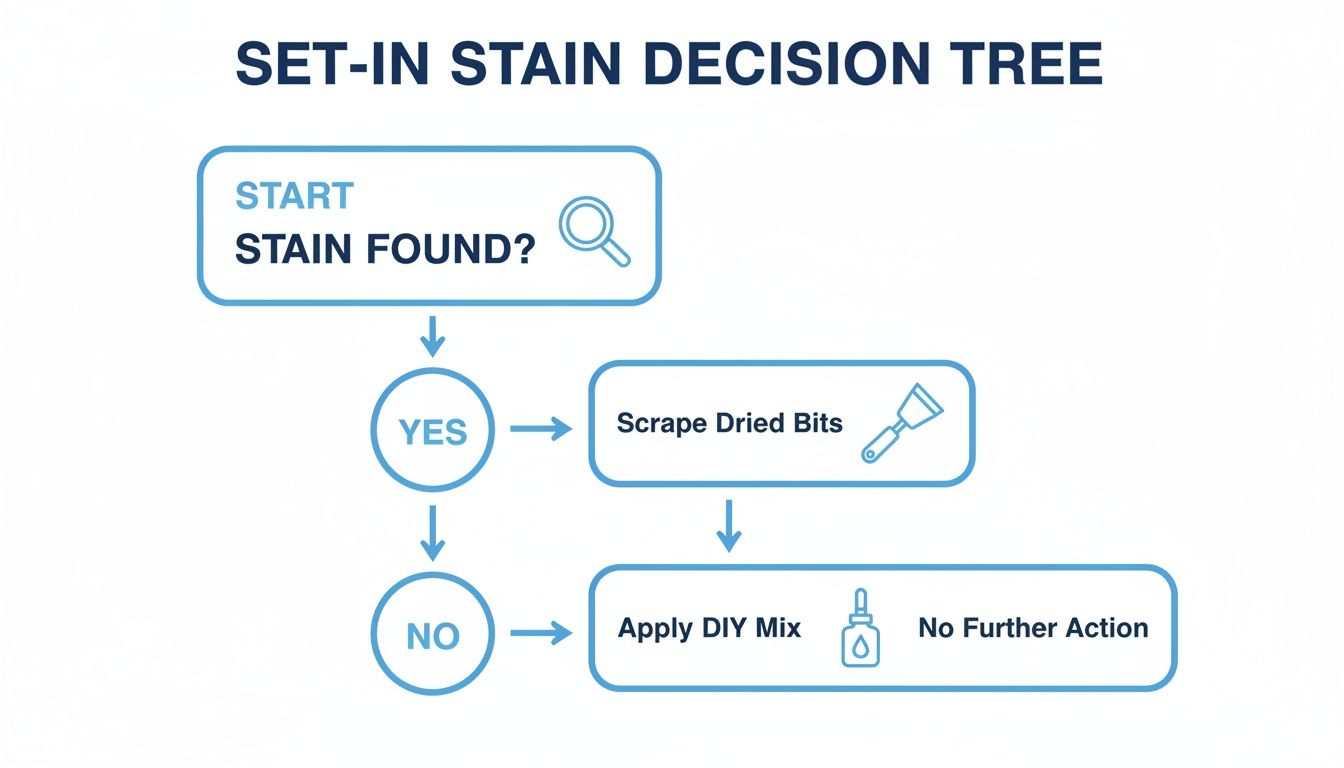 A set-in stain decision tree flowchart illustrating steps for stain removal.