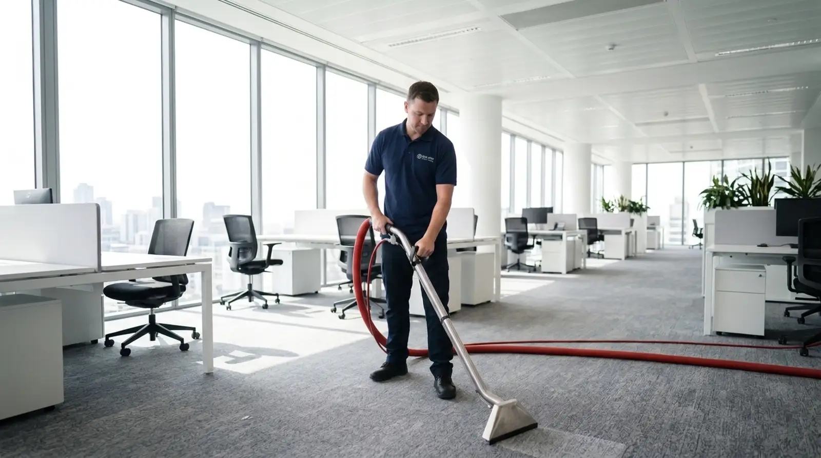 Commercial carpet cleaning technician cleaning office carpet in Melbourne